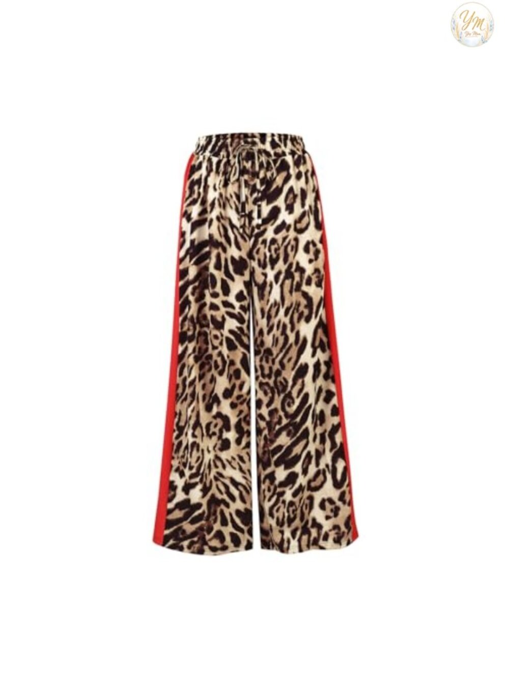Leopard Print Wide Leg Drawstring Pants Side Stripe Casual - Picture 5 of 6